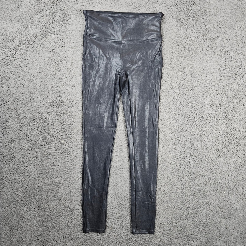 Spanx Womens Faux‎ Leather Leggings Black High Waist Compression Size Medium